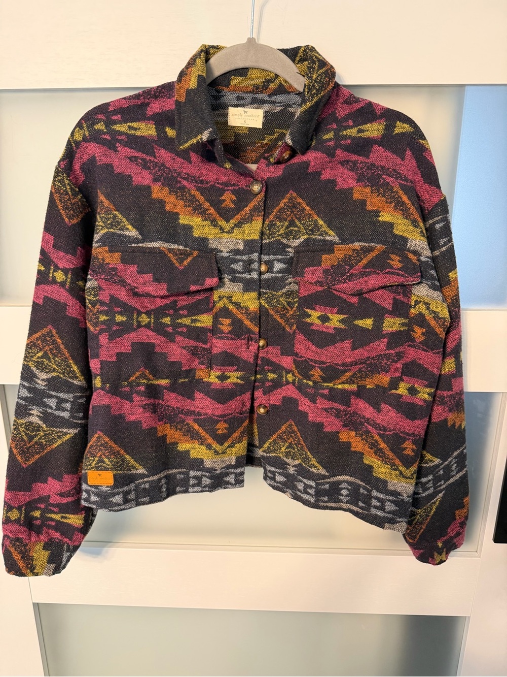 Simply Southern Black Aztec Utility Jacket with Pink & Gold Accents